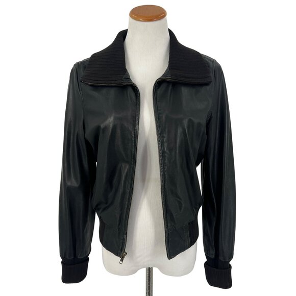 VINTAGE Y2K GAP Black Distressed Leather Bomber Jacket | Grunge Moto Streetwear - Picture 4 of 16